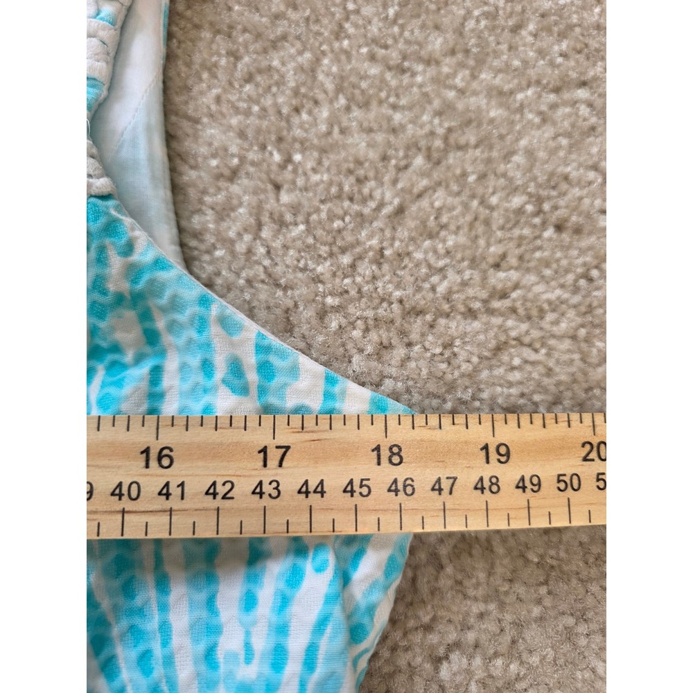 Lilly Pulitzer Turquoise Shell Print Seersucker Shift Dress Crochet Lace Trim 8 - Picture 5 of 12